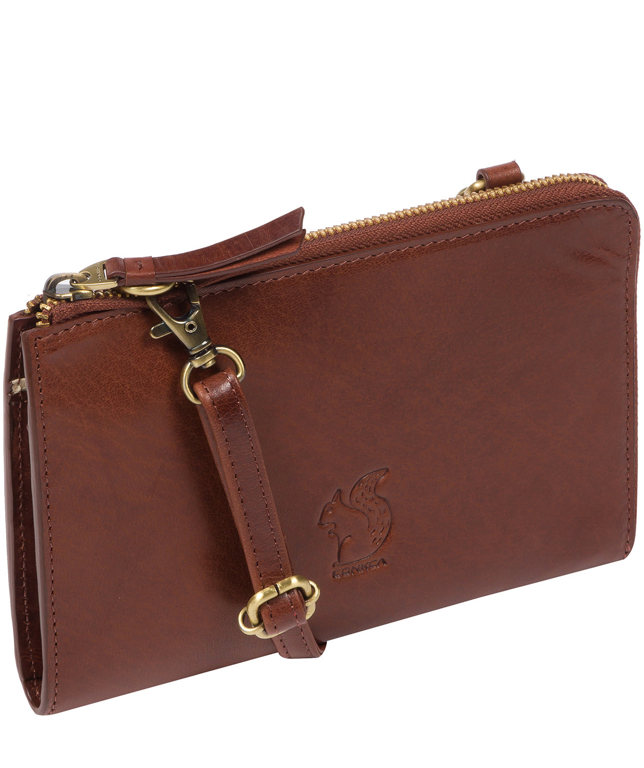 'Senga' Conker Brown Leather Cross Body Clutch Bag