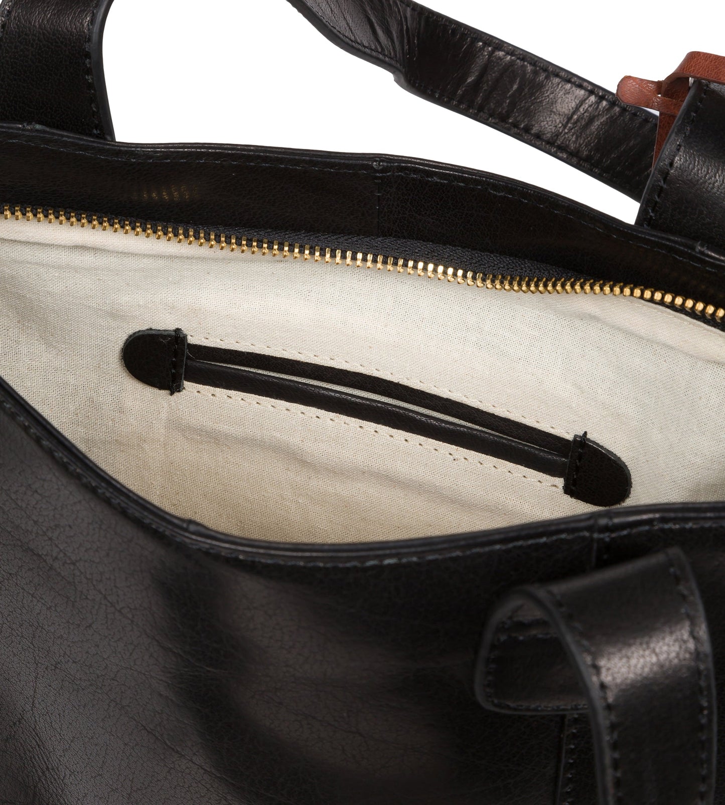 'Little Patience' Black Leather Tote Bag