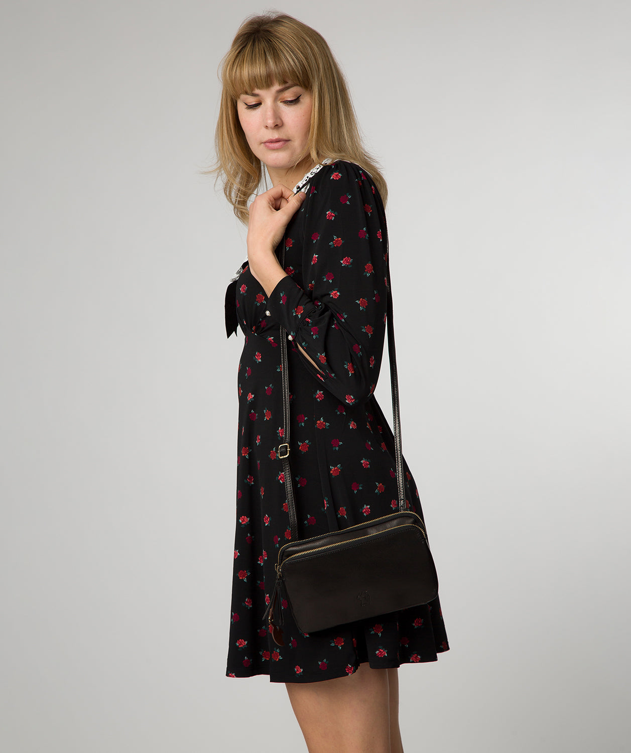 'Birdie' Black Leather Cross Body Bag