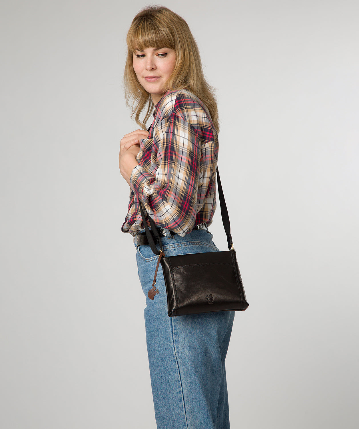 'Blossom' Black Leather Cross Body Bag