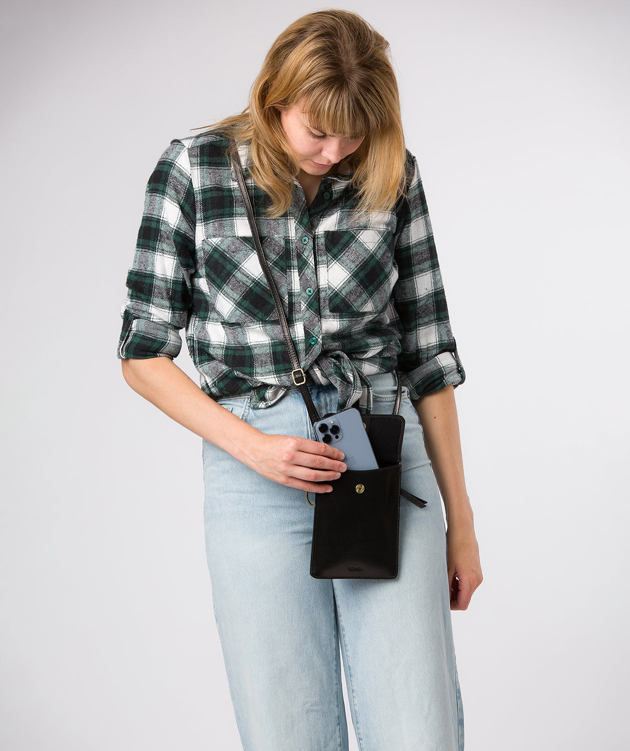 'Seraphina' Black Leather Cross Body Phone Bag