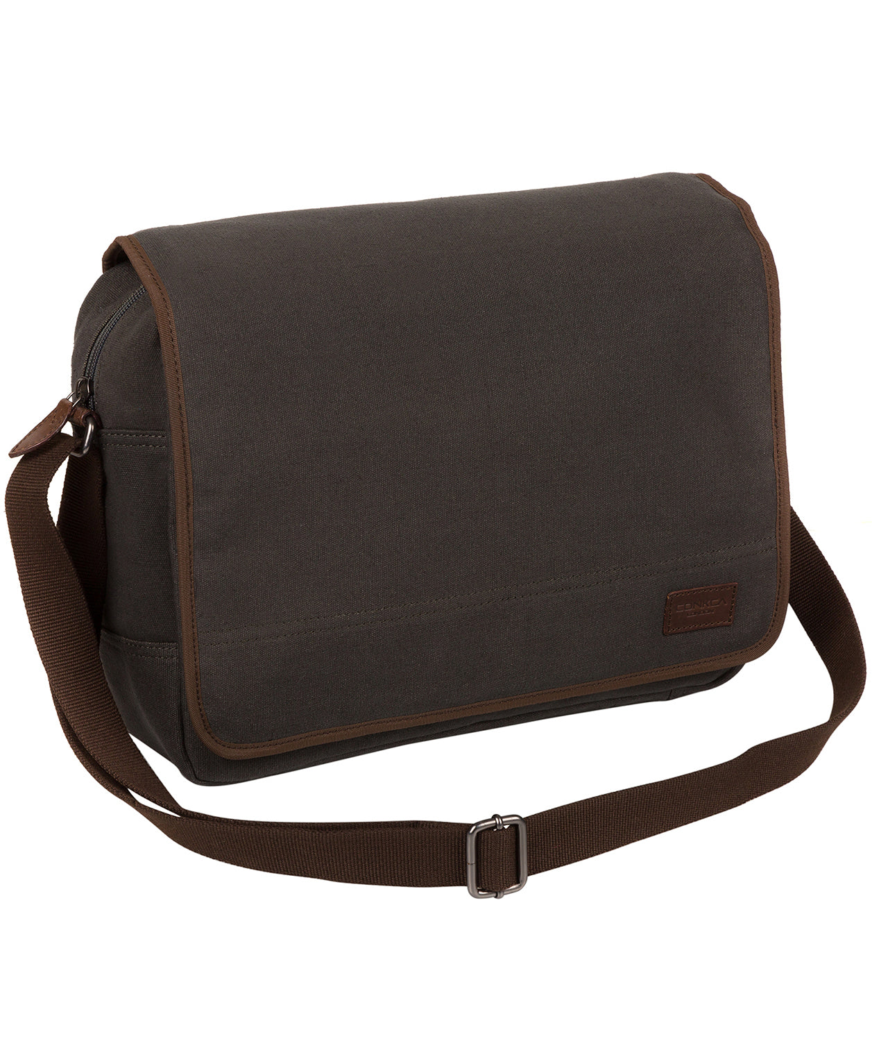 'Balham' Grey Canvas & Leather Messenger Bag