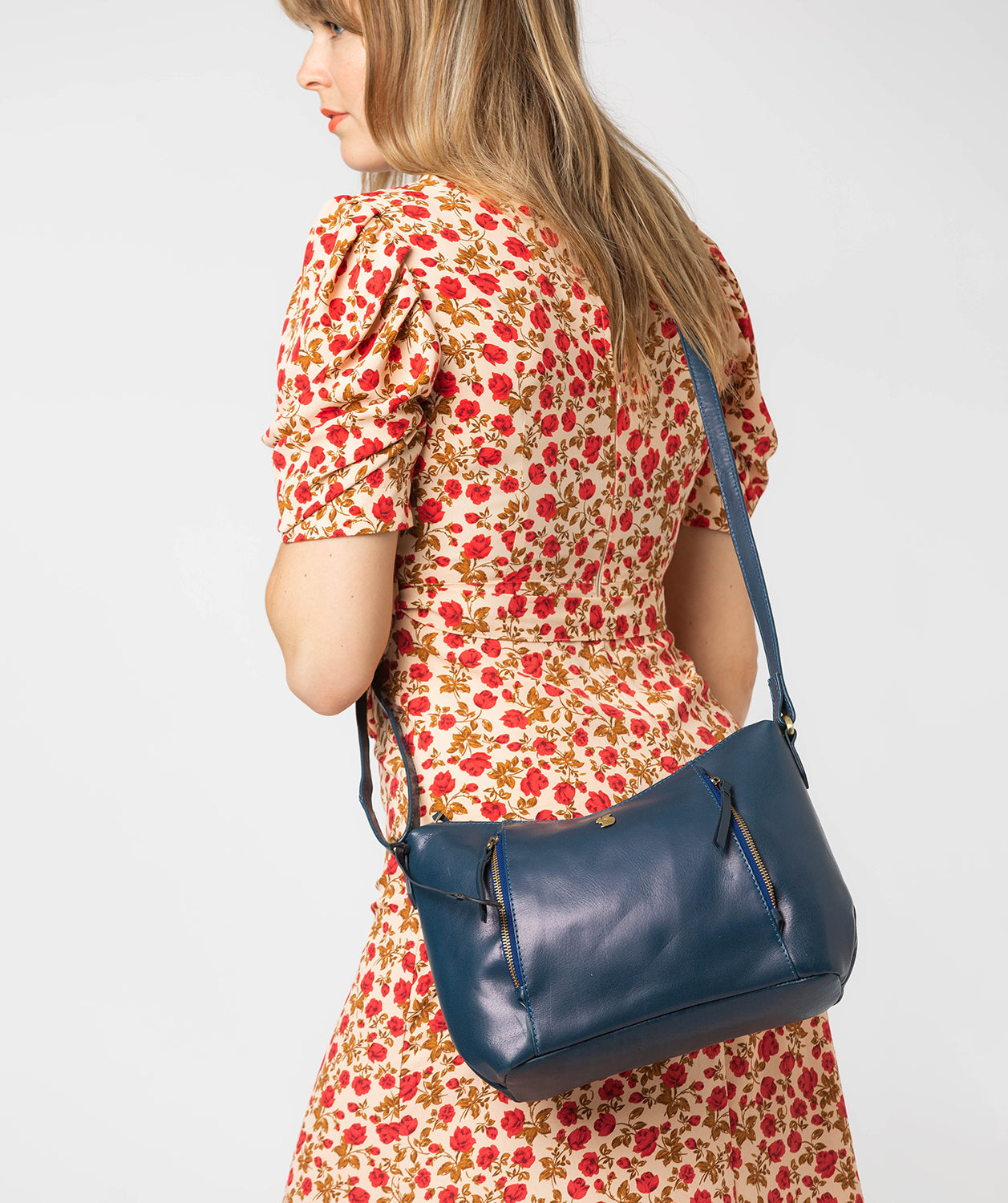 'Esta' Snorkel Blue Leather Cross Body Bag