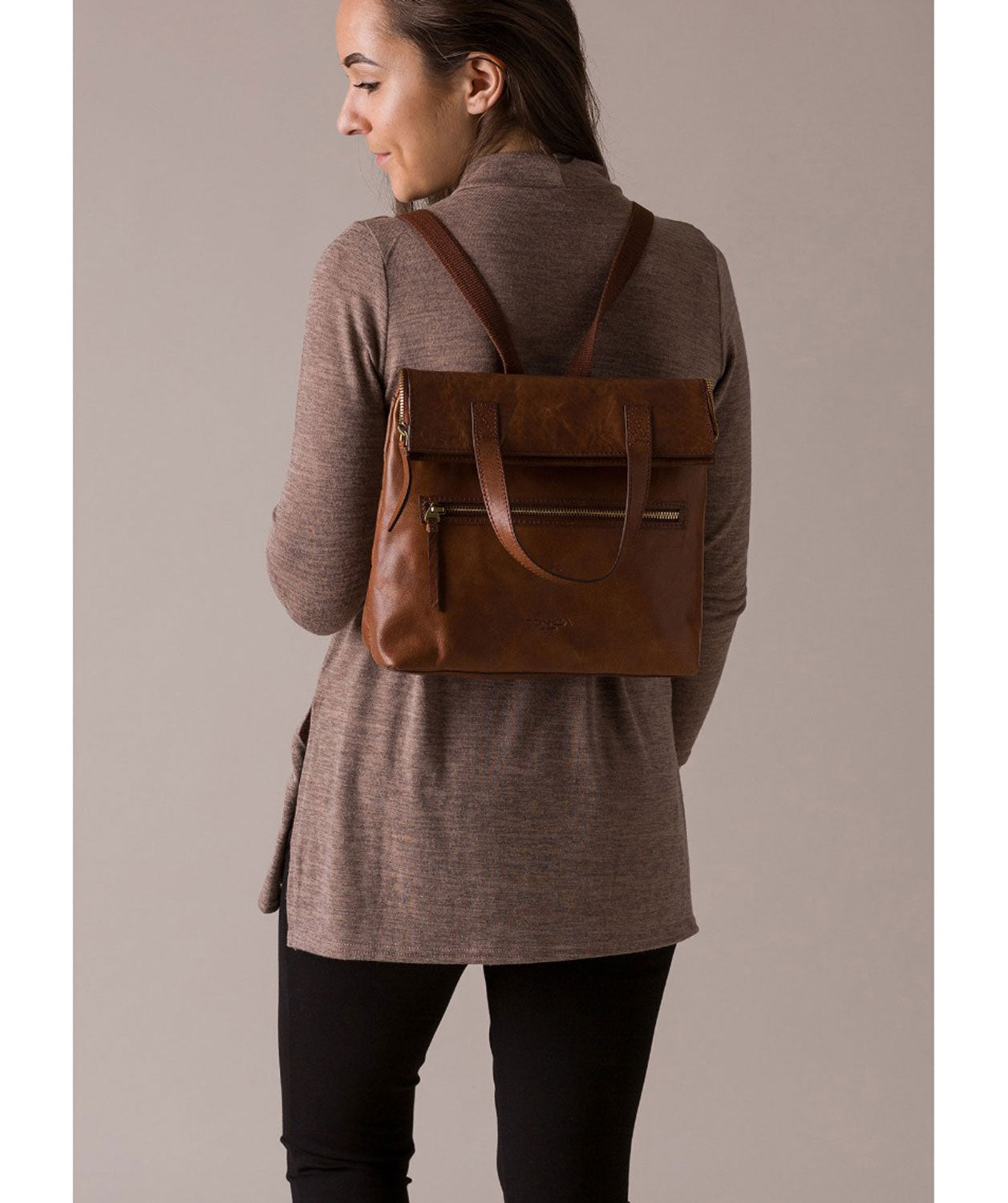 'Anoushka' Conker Brown Leather Backpack