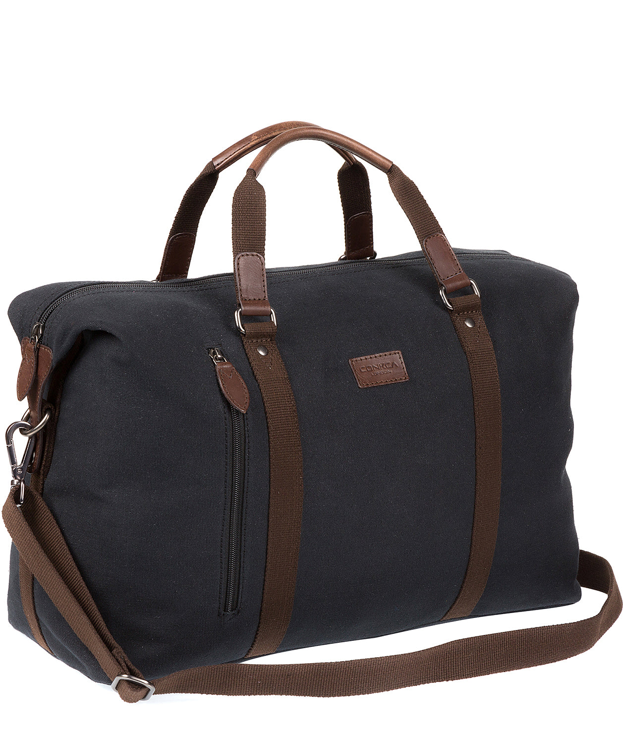 'Hackney' Vintage Black Canvas & Leather Holdall