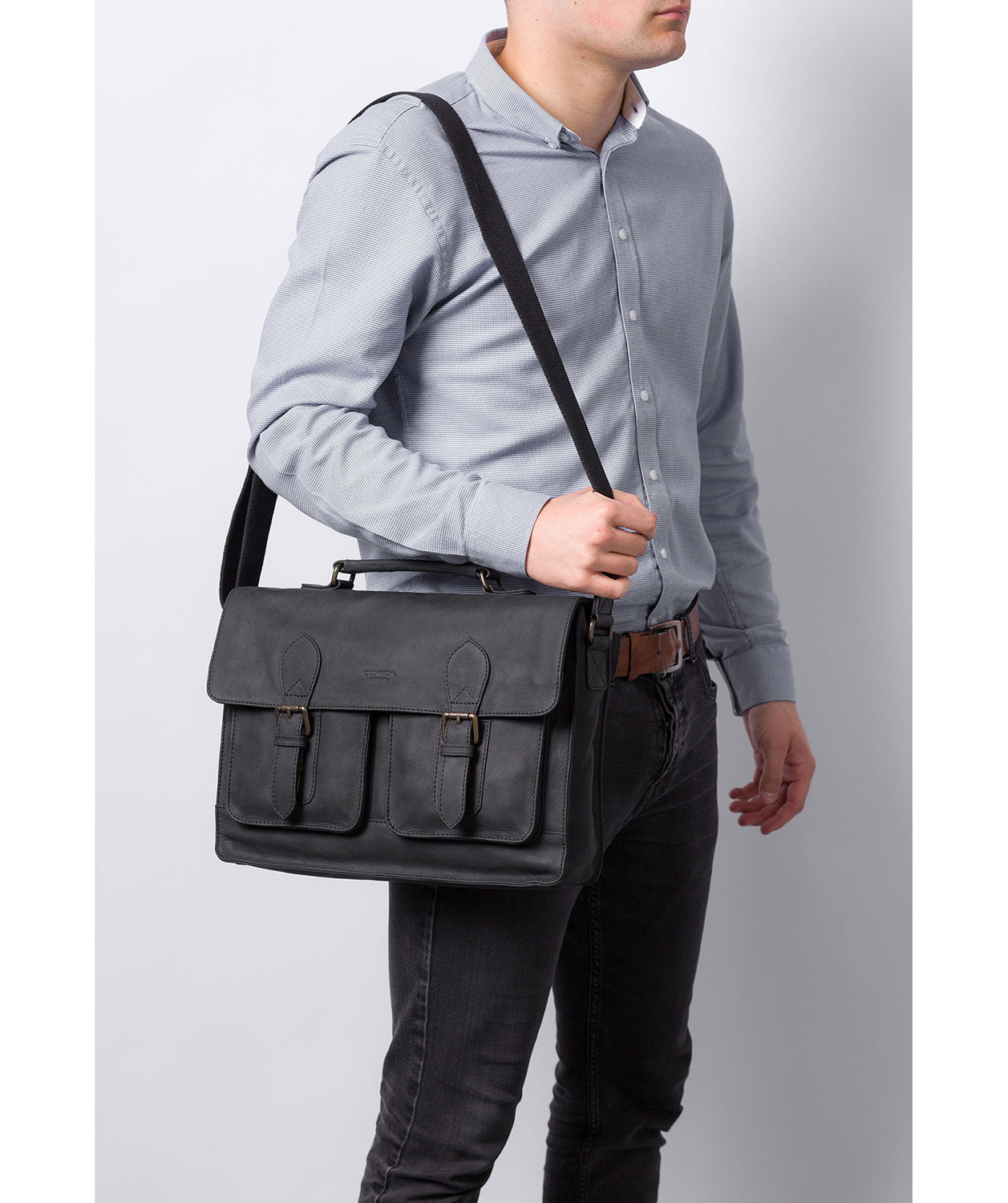 'Pinter' Vintage Black Leather Work Bag image 2