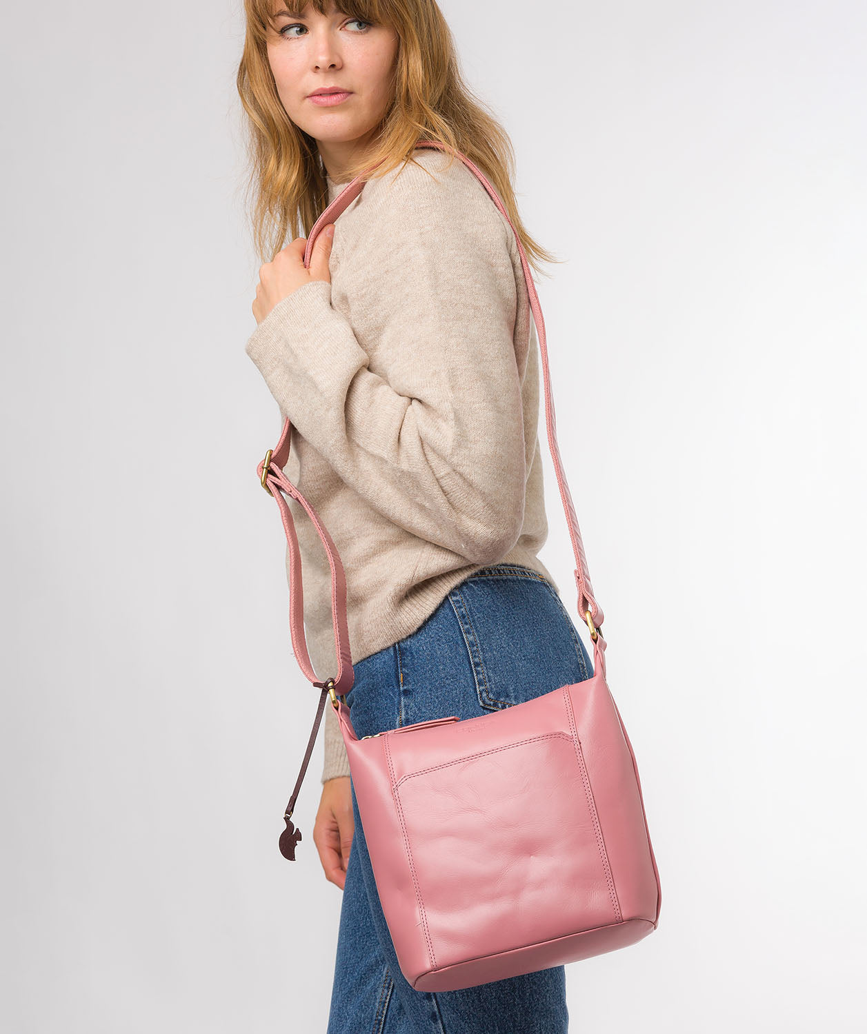 Conkca London Originals Collection Bags: 'Yasmin' Blush Leather Cross Body Bag