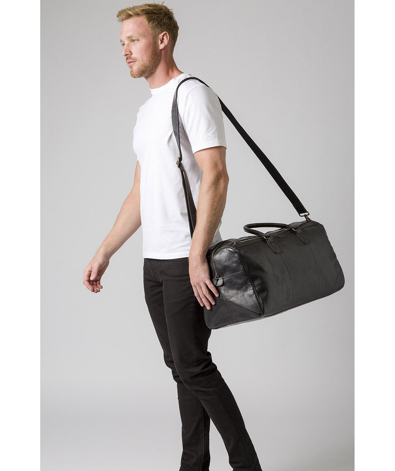 'Edu' Black Leather Holdall