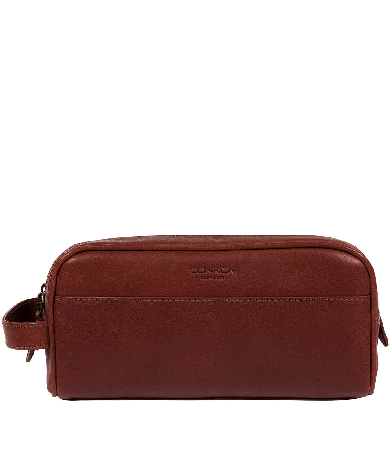 'Alberto' Conker Brown Leather Washbag