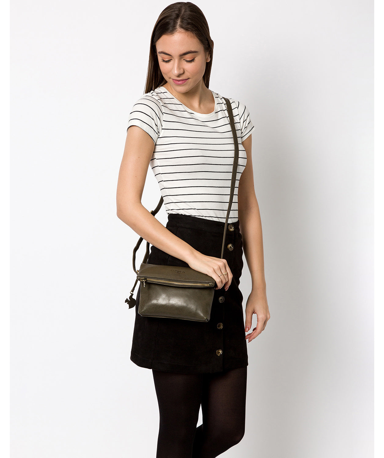 'Emin' Olive Leather Cross Body Bag Pure Luxuries London