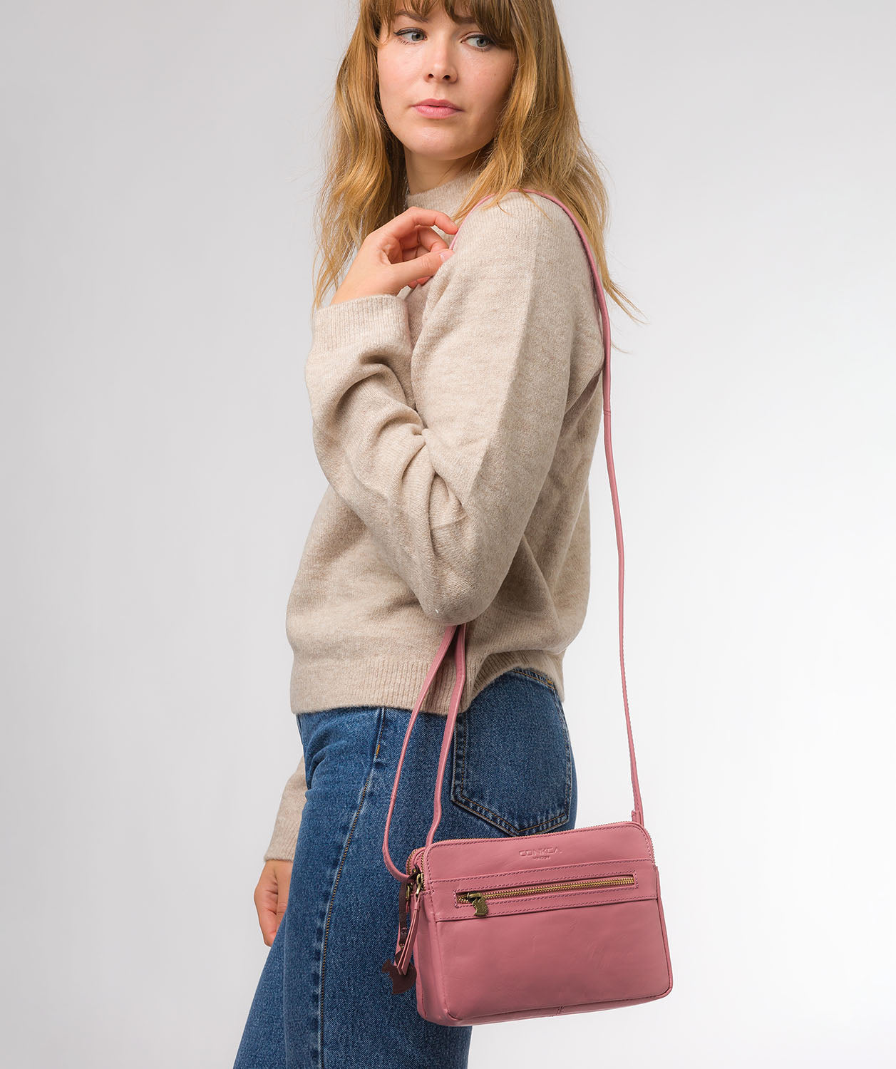 Conkca London Originals Collection Bags: 'Drew' Blush Leather Cross Body Bag