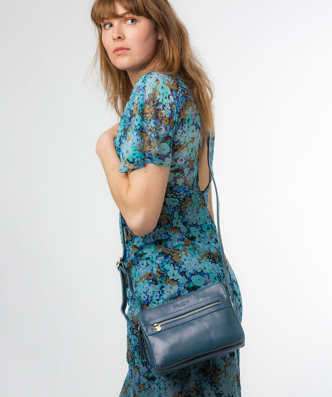 Conkca London Originals Collection Bags: 'Drew' Snorkel Blue Leather Cross Body Bag