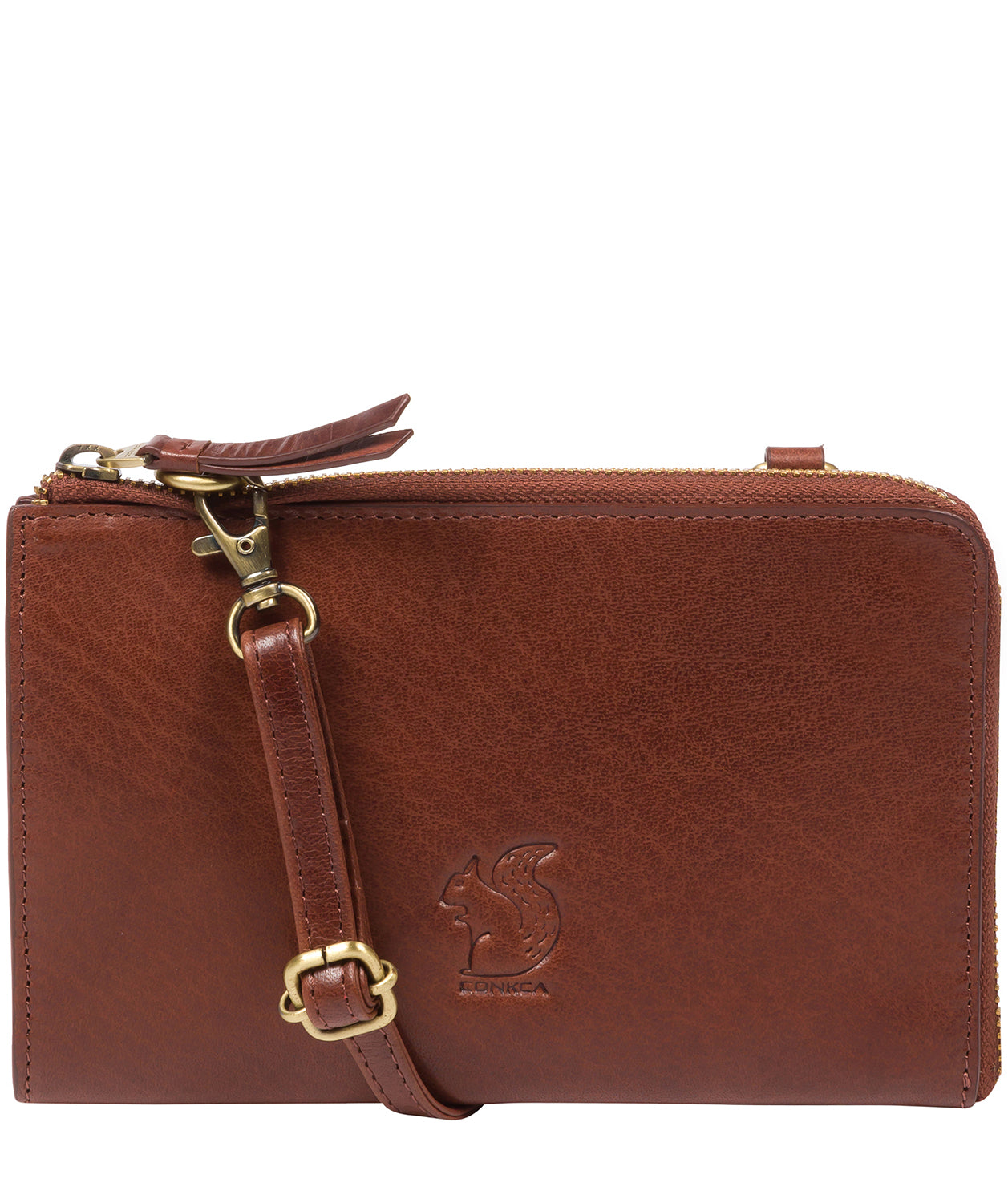 'Senga' Conker Brown Leather Cross Body Clutch Bag