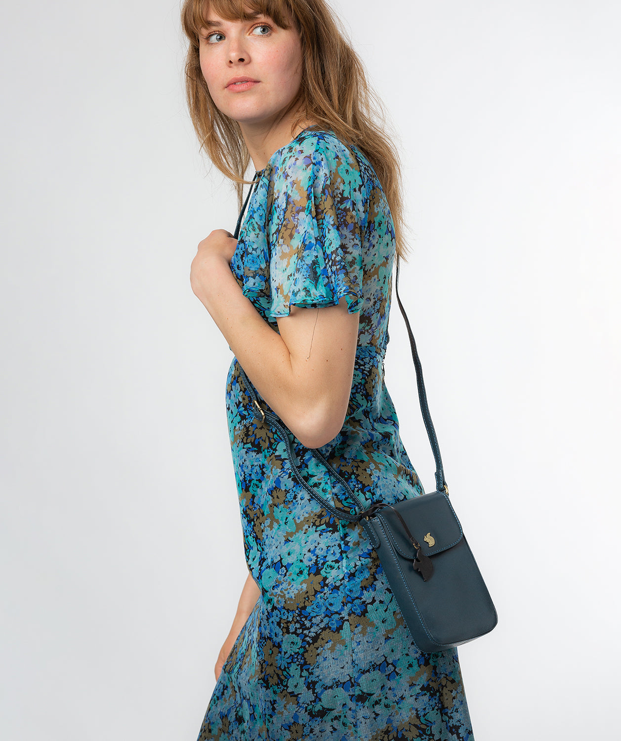 Conkca London Originals Collection Bags: 'Buzz' Snorkel Blue Leather Cross Body Phone Bag