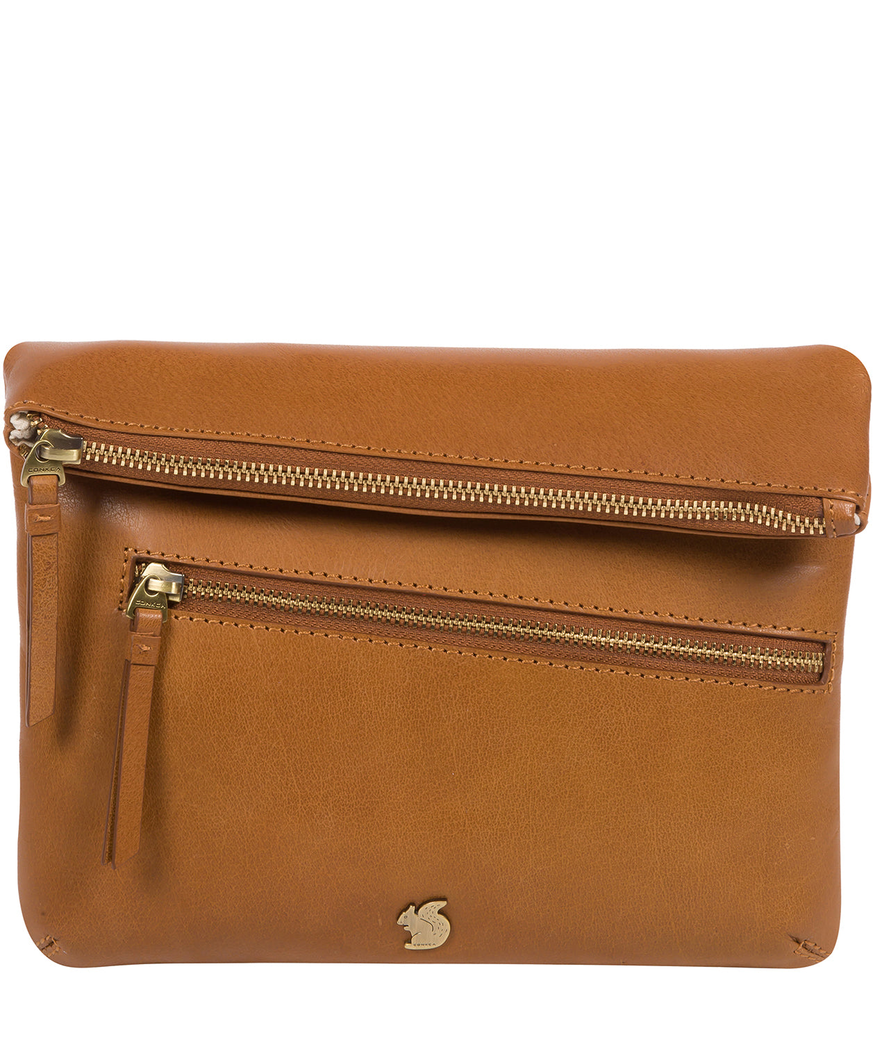 'Flare' Dark Tan Leather Clutch Bag