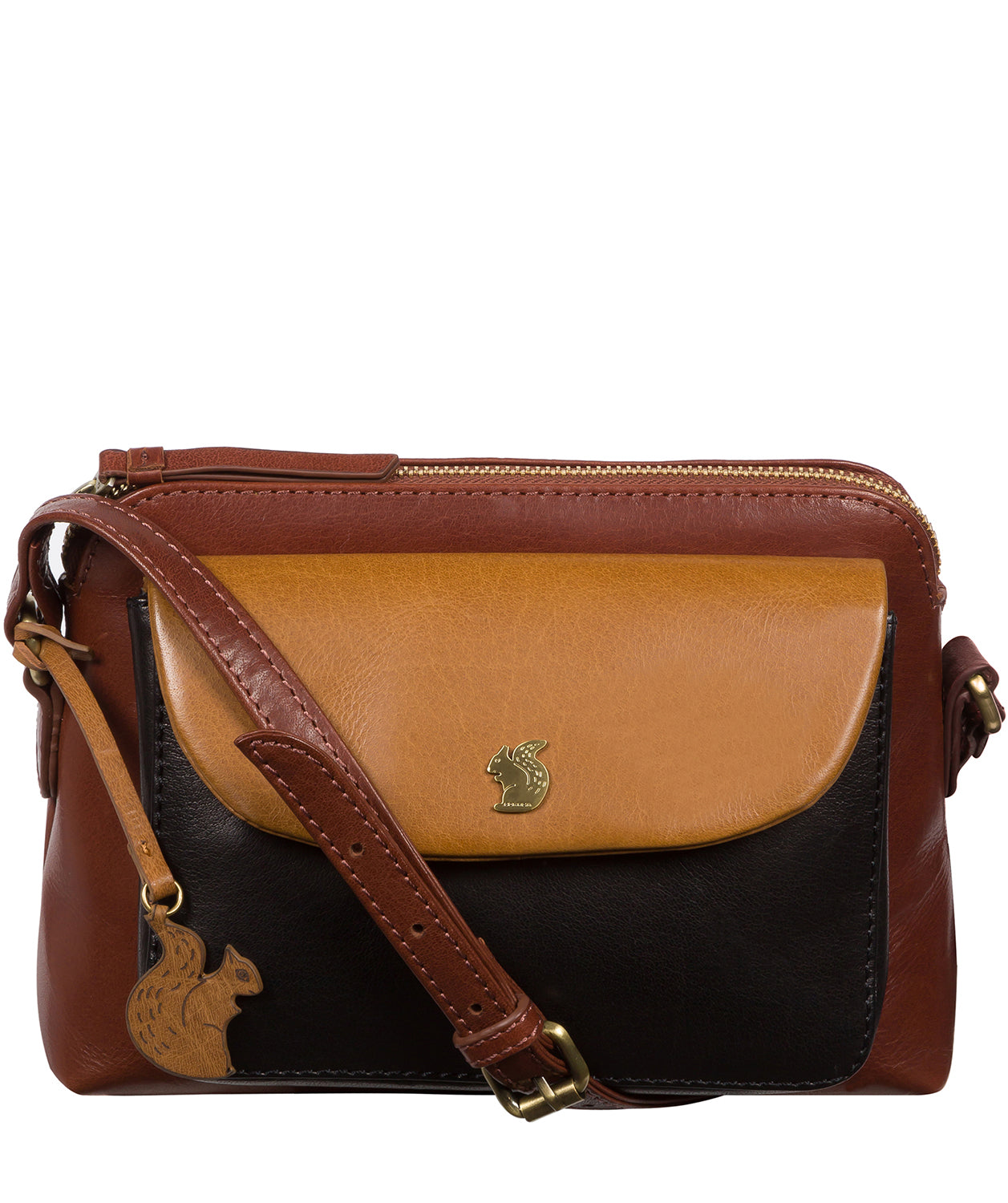 'Dainty' Conker Brown, Black & Dark Tan Leather Cross Body Bag