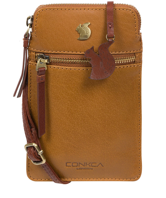 'Bambino' Dark Tan & Conker Brown Leather Cross Body Phone Bag