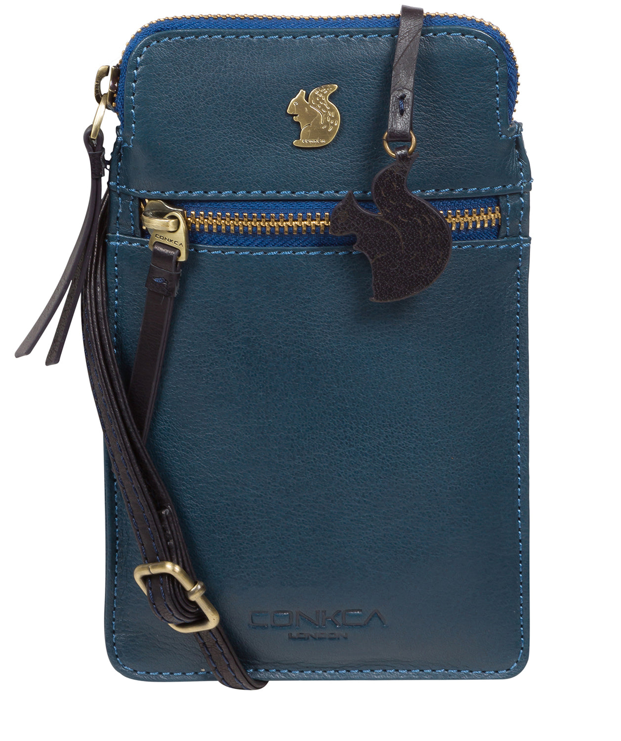 'Bambino' Snorkel Blue & Navy Leather Cross Body Phone Bag