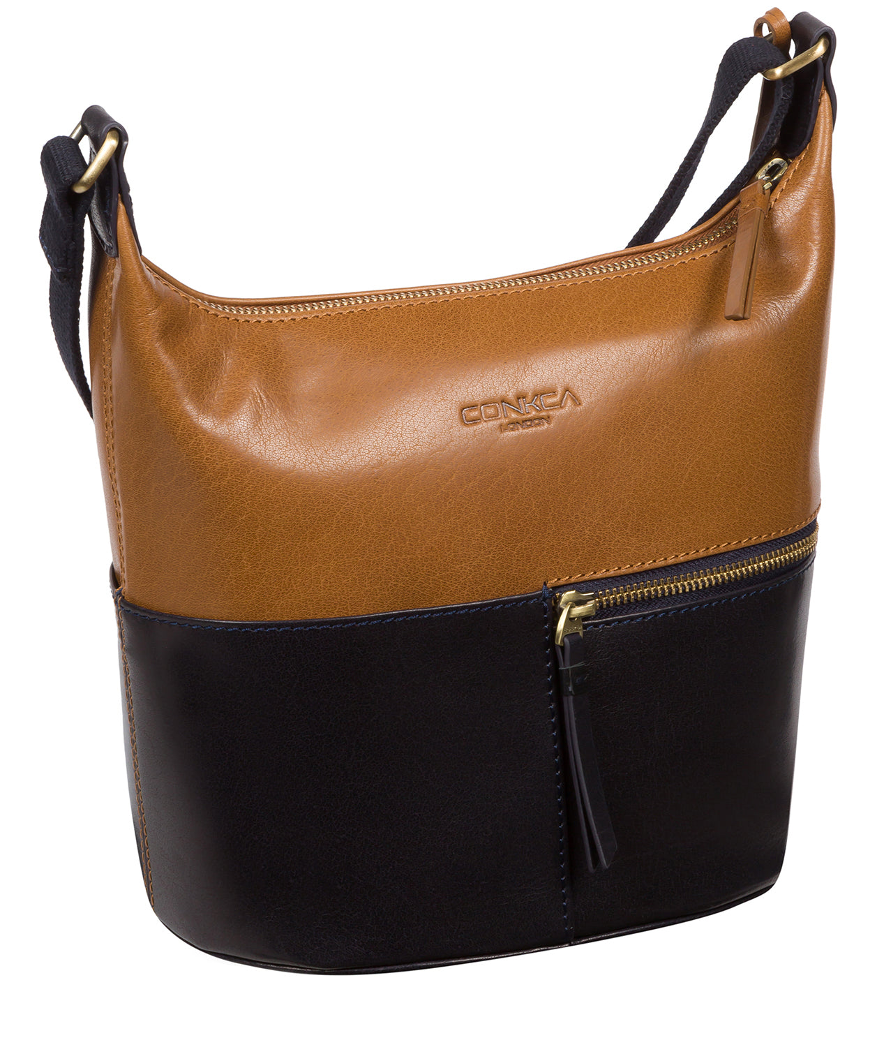'Little Kristin' Navy & Dark Tan Leather Shoulder Bag