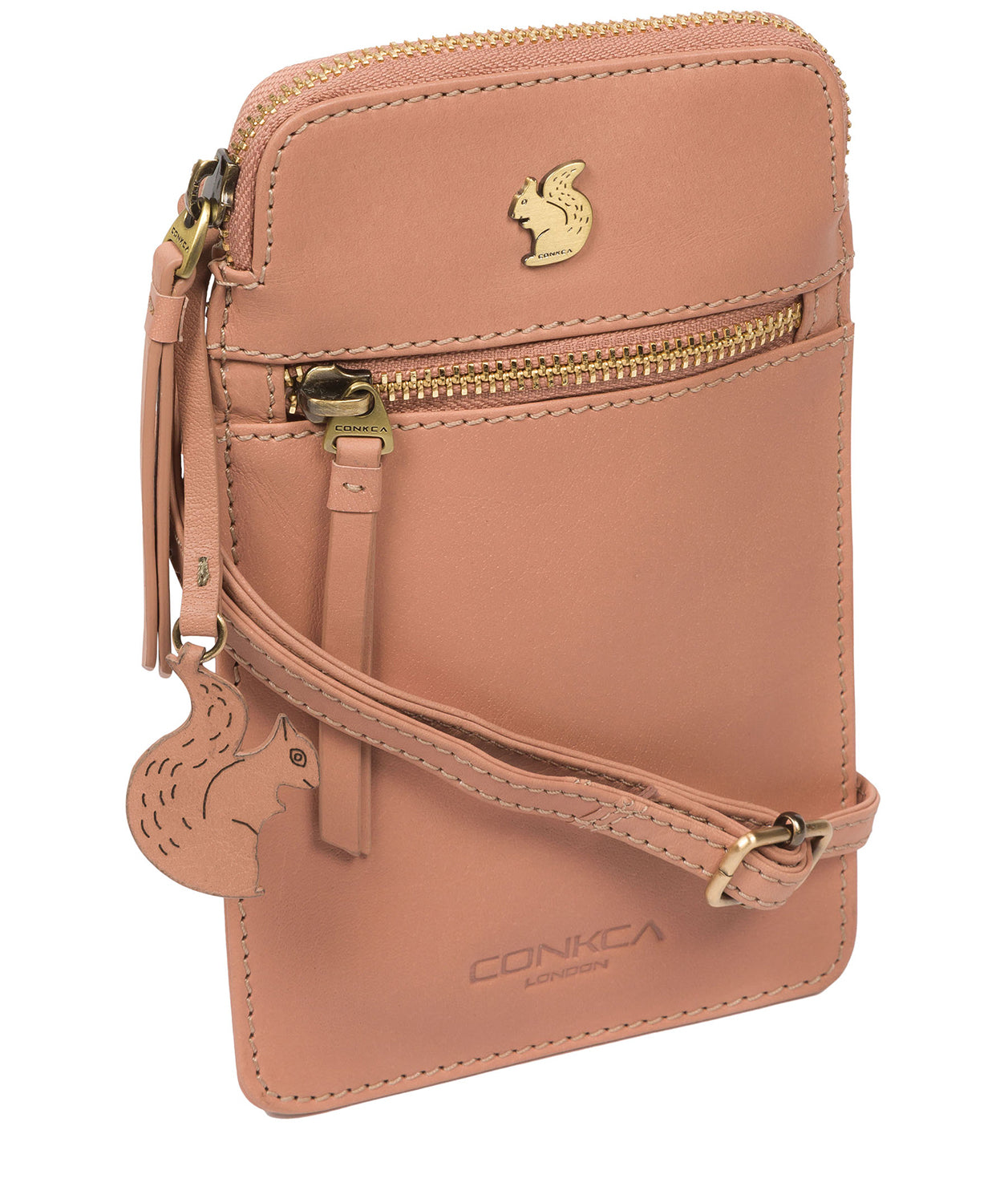 Conkca London Originals Collection Bags: 'Bambino' Subtle Pink Leather Cross Body Phone Bag