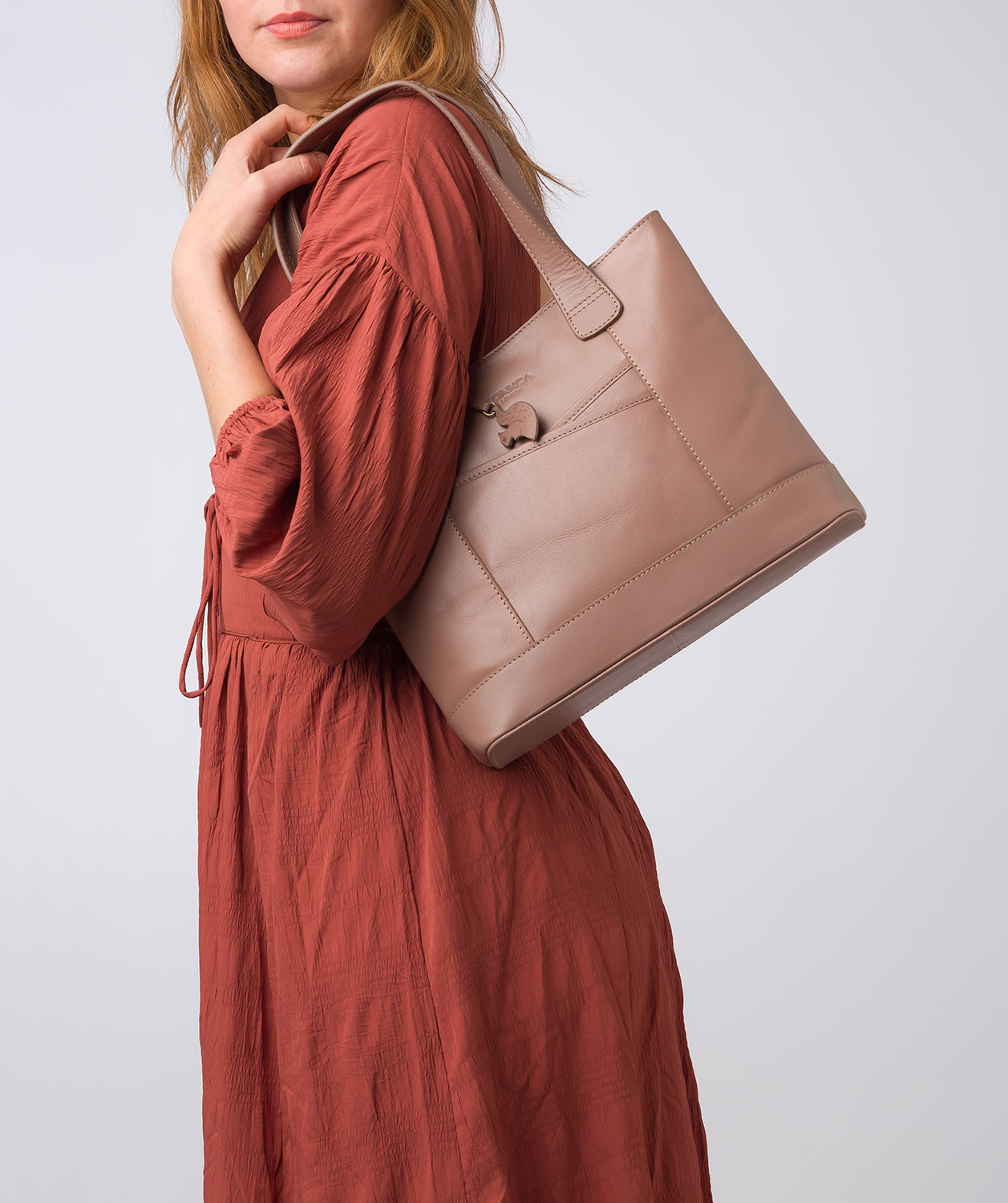 'Little Patience' Natural Taupe Leather Tote Bag