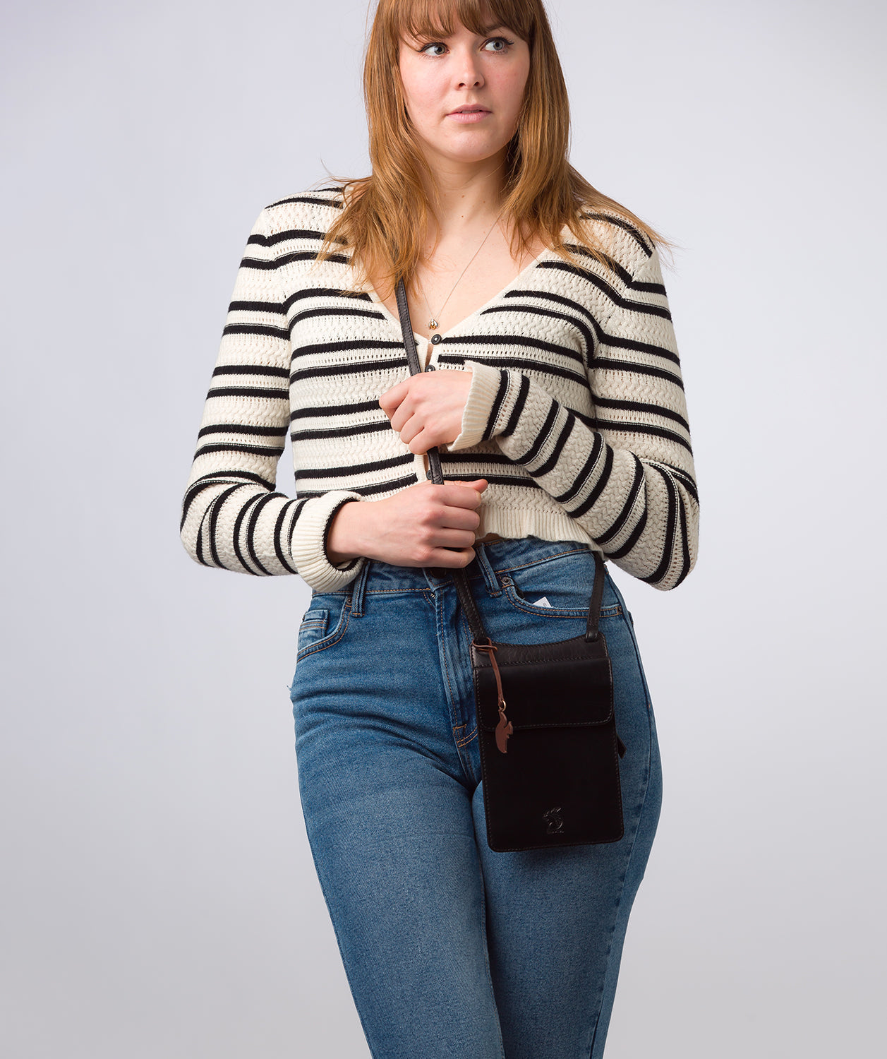 'Milly' Black Leather Cross Body Phone Bag