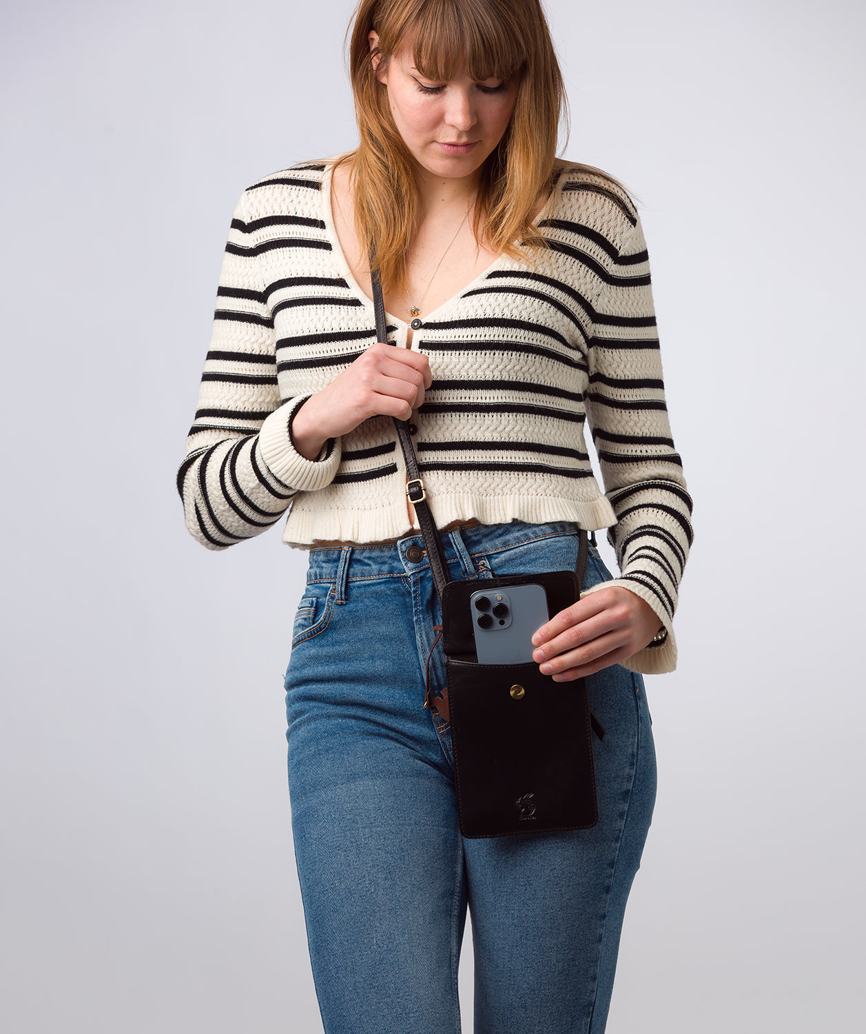 'Milly' Black Leather Cross Body Phone Bag