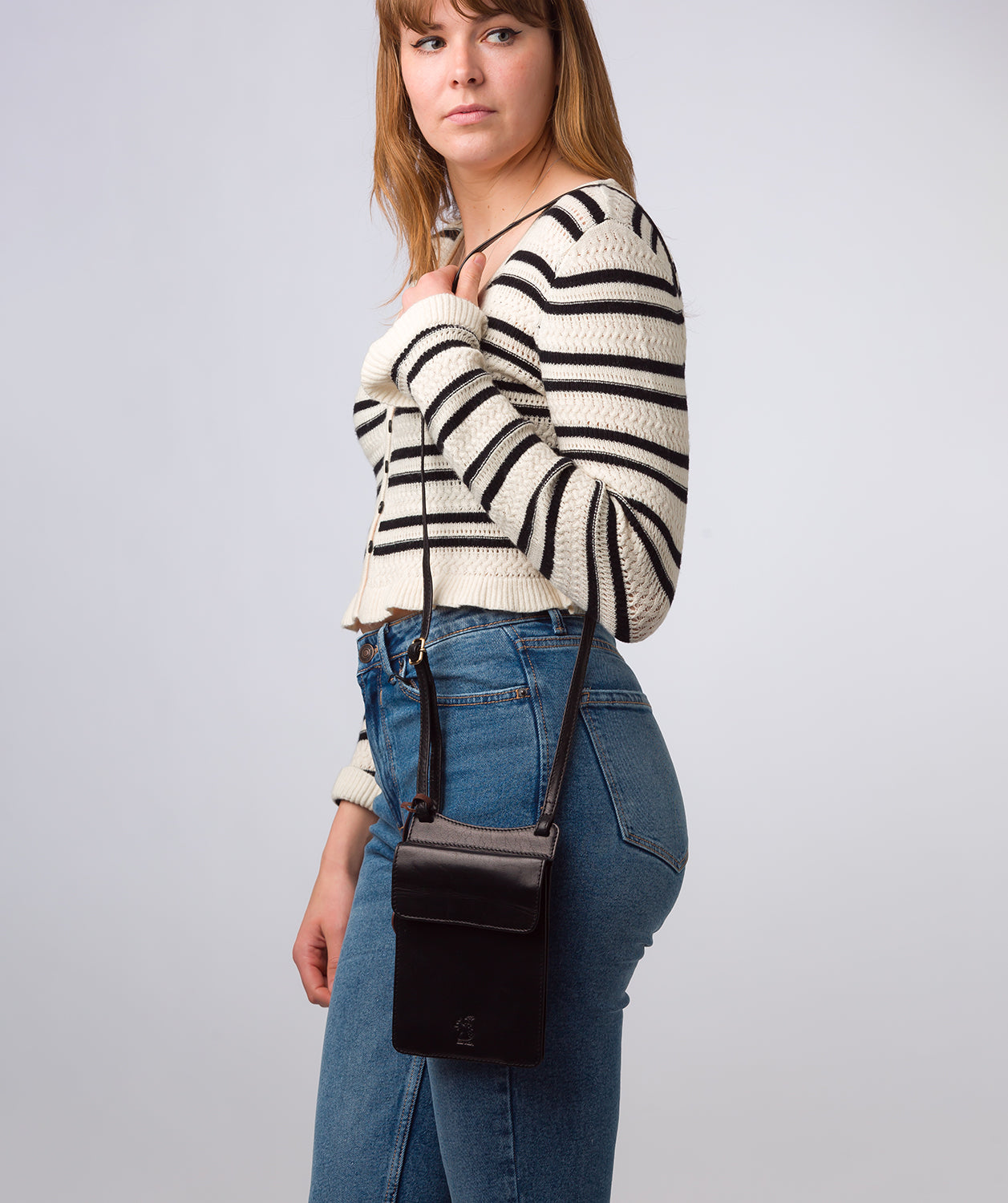 'Milly' Black Leather Cross Body Phone Bag