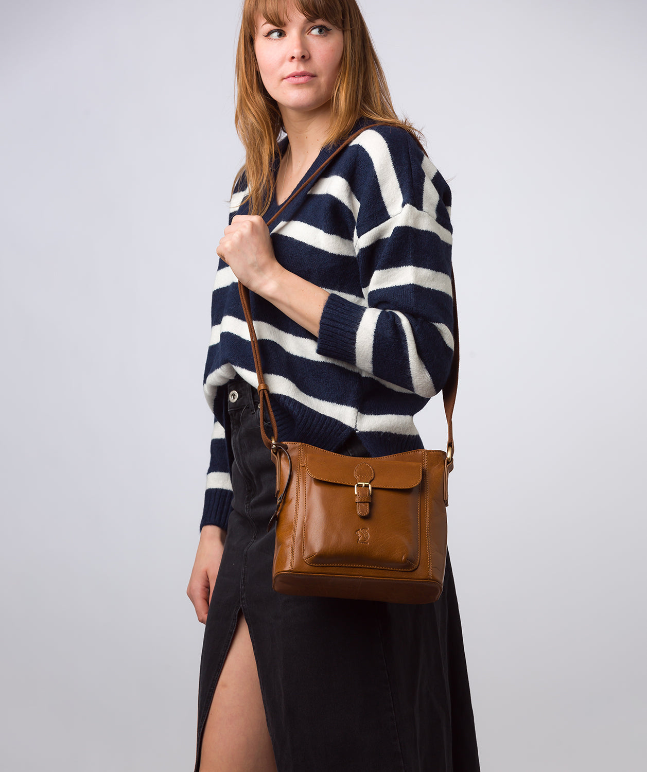 'Carla' Dark Tan Leather Cross Body Bag