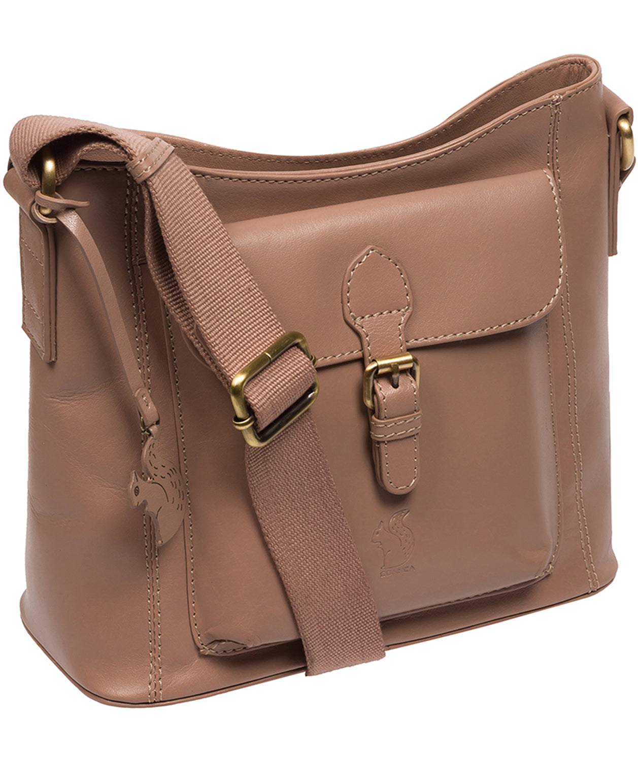 Conkca Signature Collection Bags: 'Carla' Natural Taupe Leather Cross Body Bag