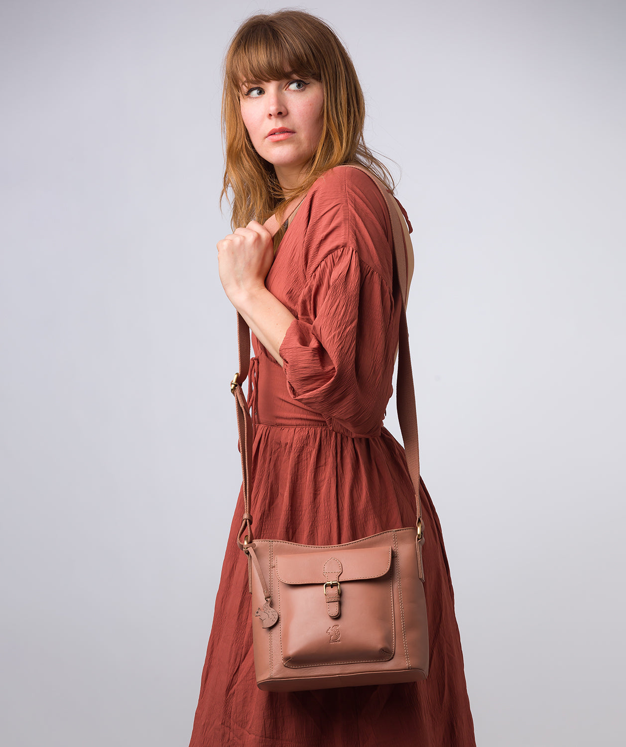 'Carla' Subtle Pink Leather Cross Body Bag