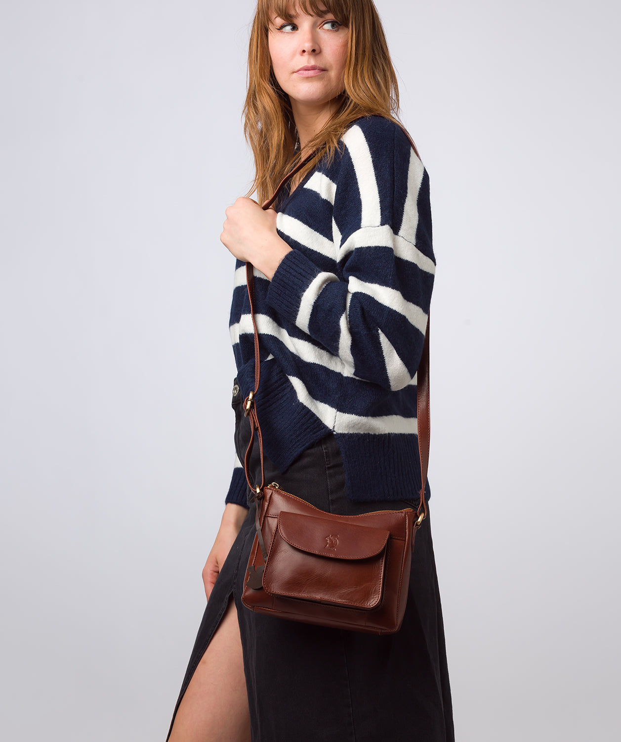 'Lottie' Conker Brown Leather Cross Body Bag