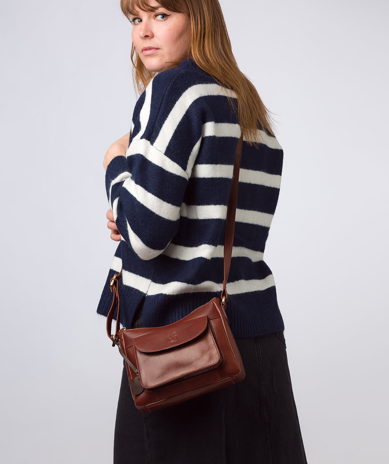 'Lottie' Conker Brown Leather Cross Body Bag