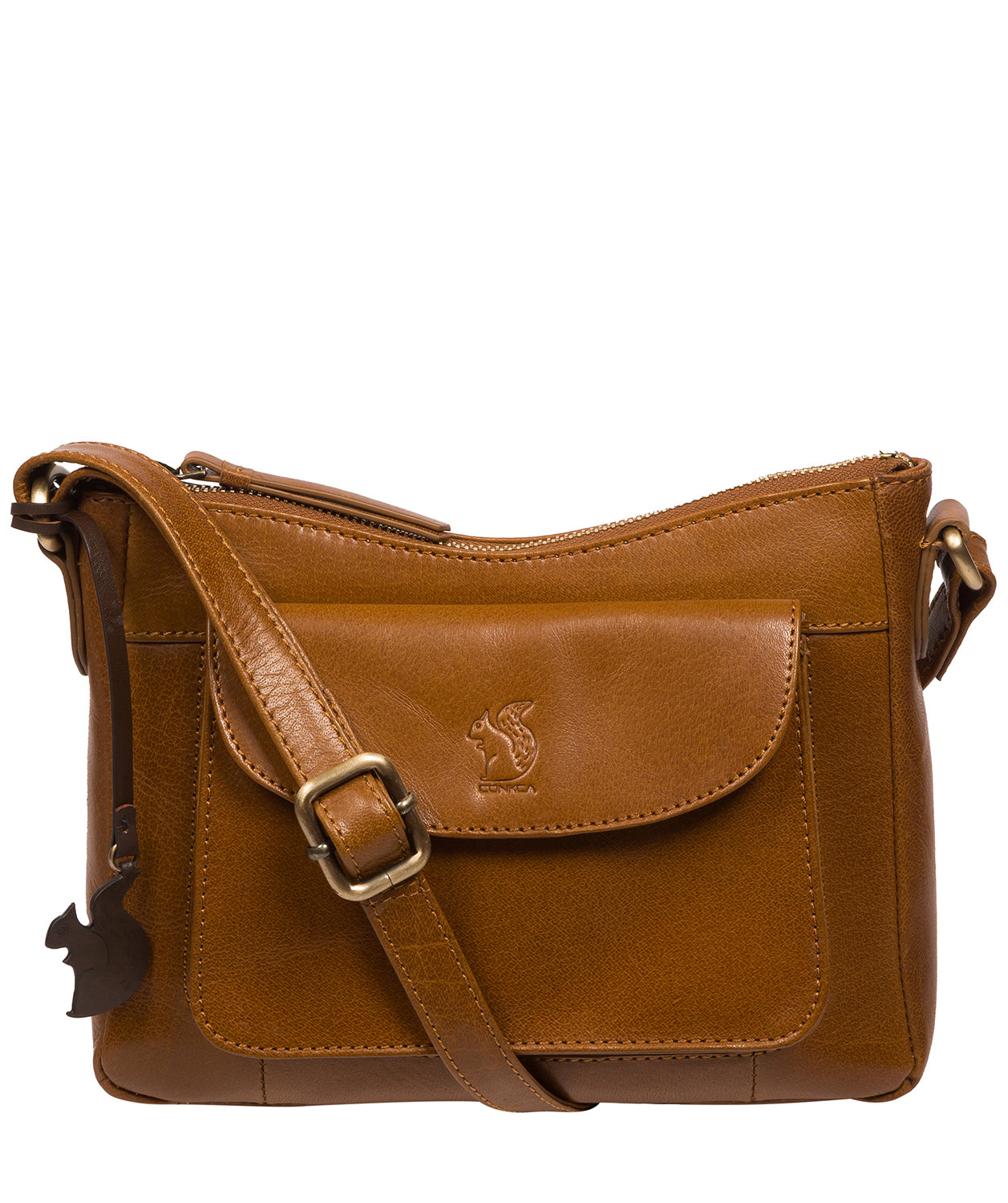 Conkca Signature Collection Bags: 'Lottie' Dark Tan Leather Cross Body Bag