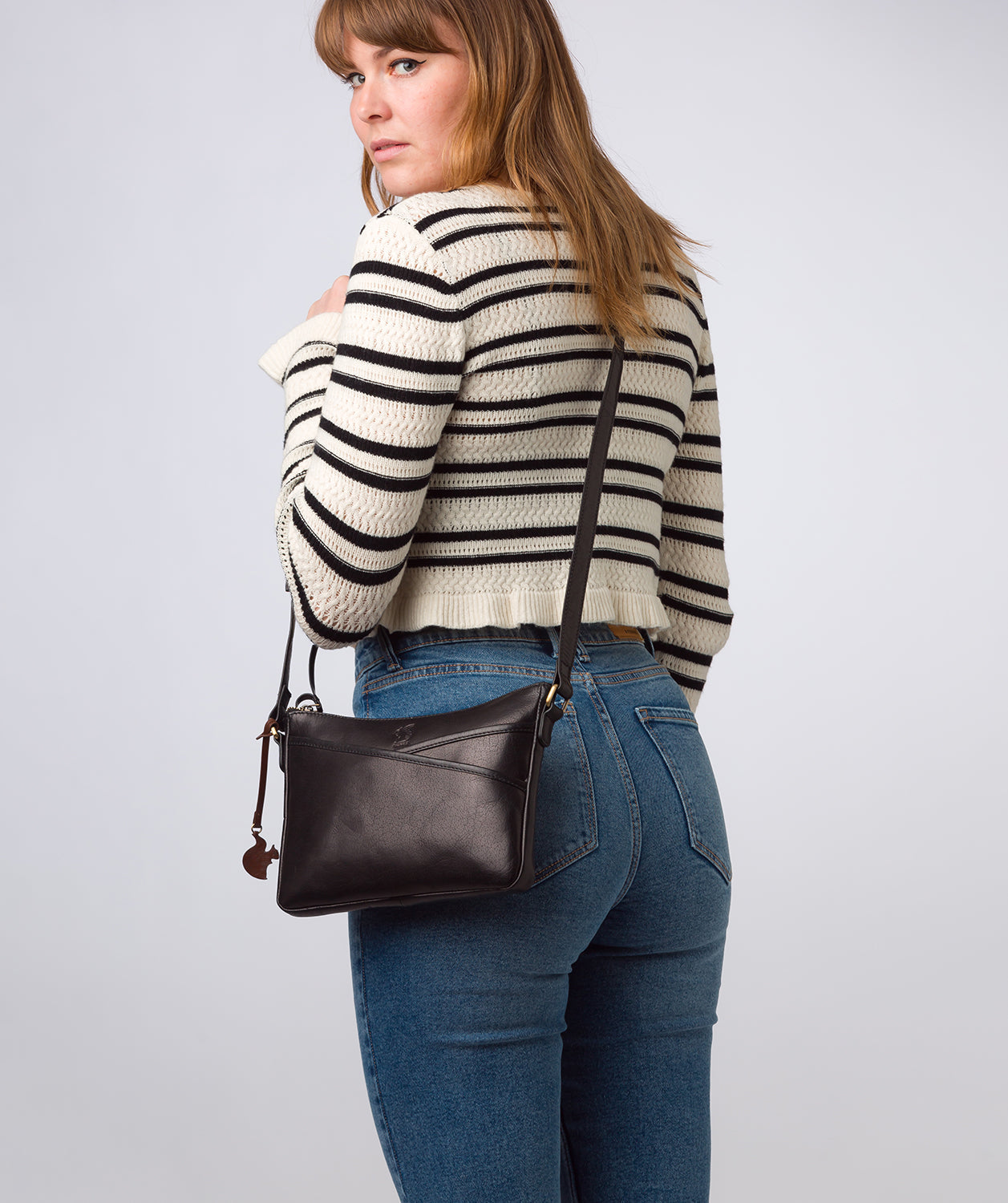 'Viola' Black Leather Cross Body Bag