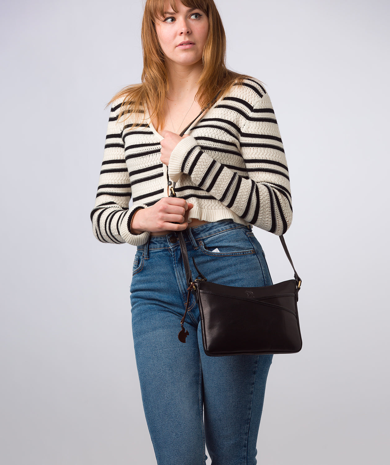 'Viola' Black Leather Cross Body Bag