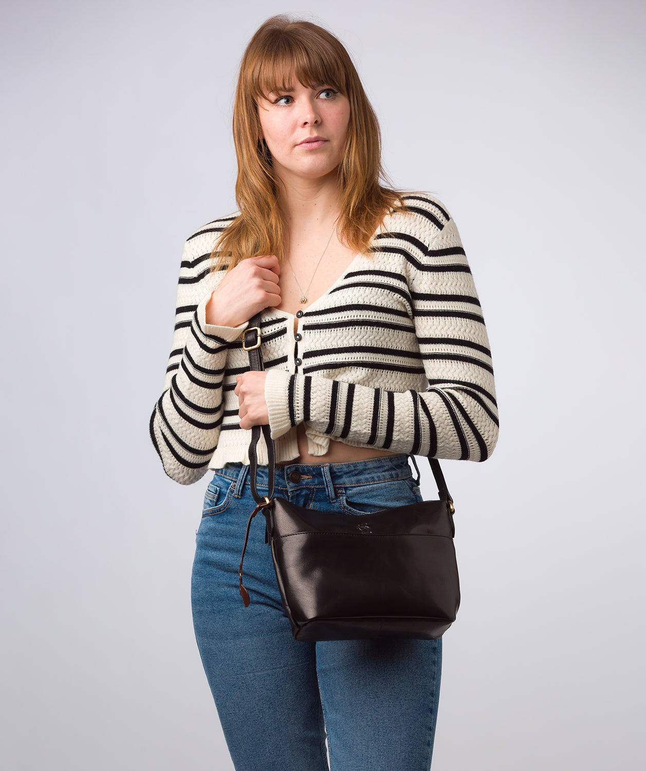 'Merrill' Black Leather Cross Body Bag