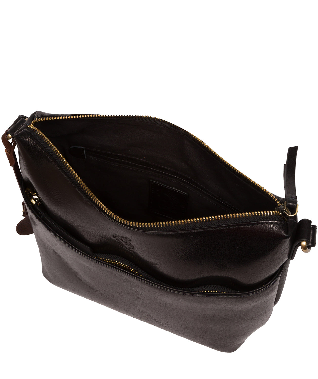 Conkca Signature Collection Bags: 'Merrill' Black Leather Cross Body Bag