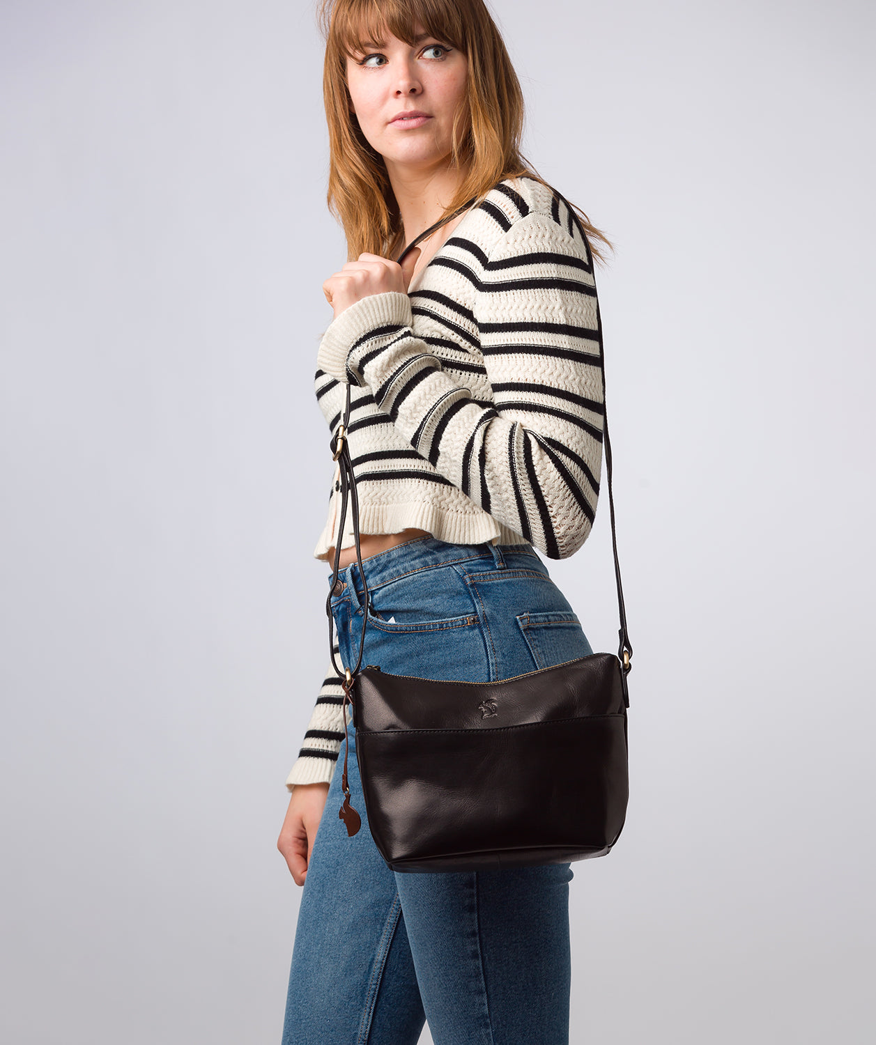 'Merrill' Black Leather Cross Body Bag