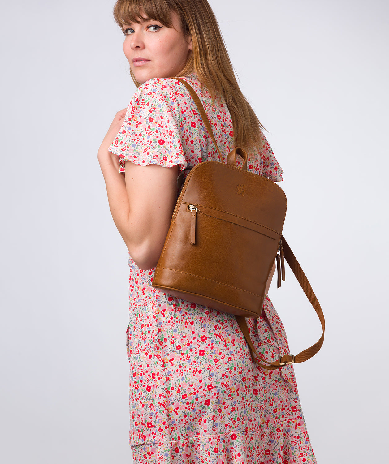 'Amora' Dark Tan Leather Backpack
