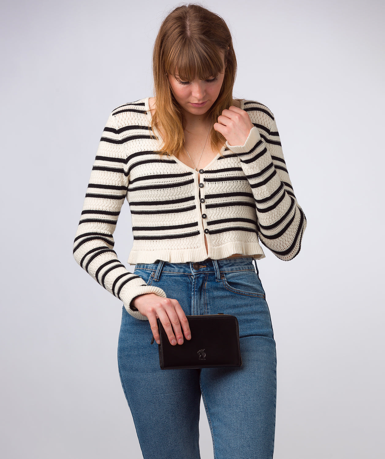 'Winnie' Black Leather Cross Body Phone Clutch Bag
