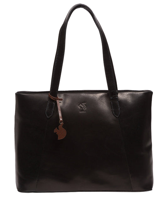 'Enola' Black Leather Tote Bag