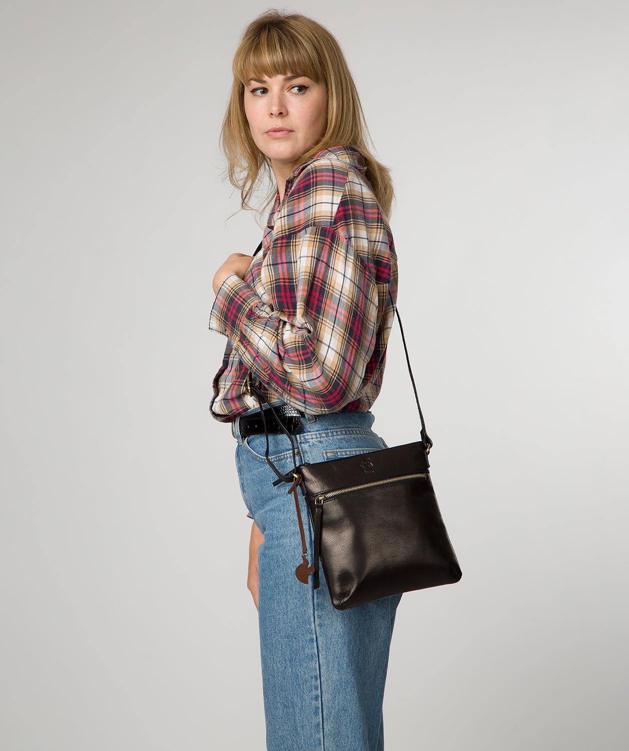 'Sable' Black Leather Cross Body Bag