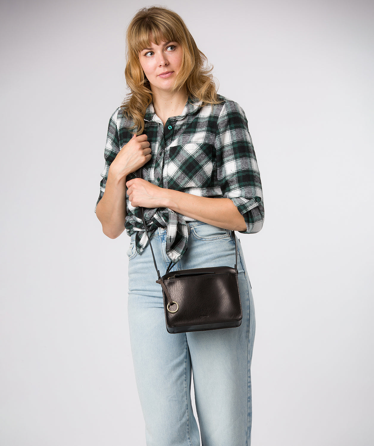 'Isla' Black Leather Cross Body Bag