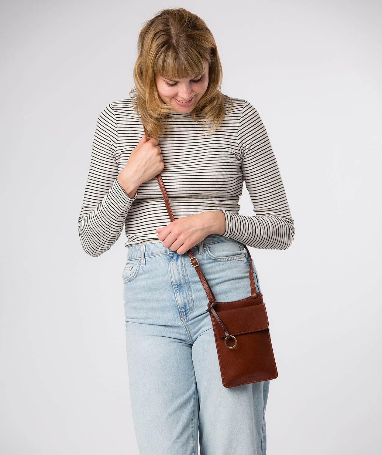 'Seraphina' Conker Brown Leather Cross Body Phone Bag