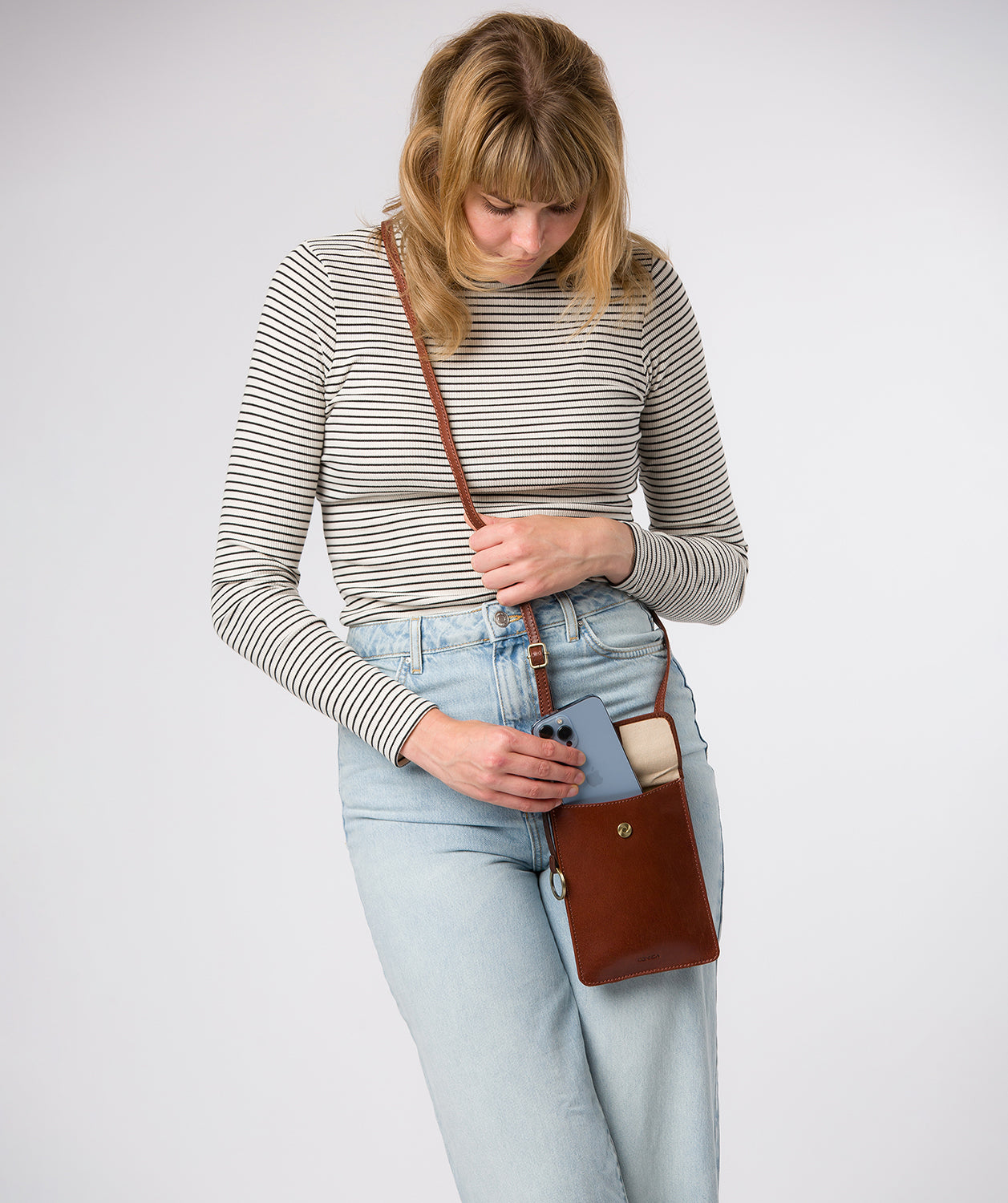 'Seraphina' Conker Brown Leather Cross Body Phone Bag