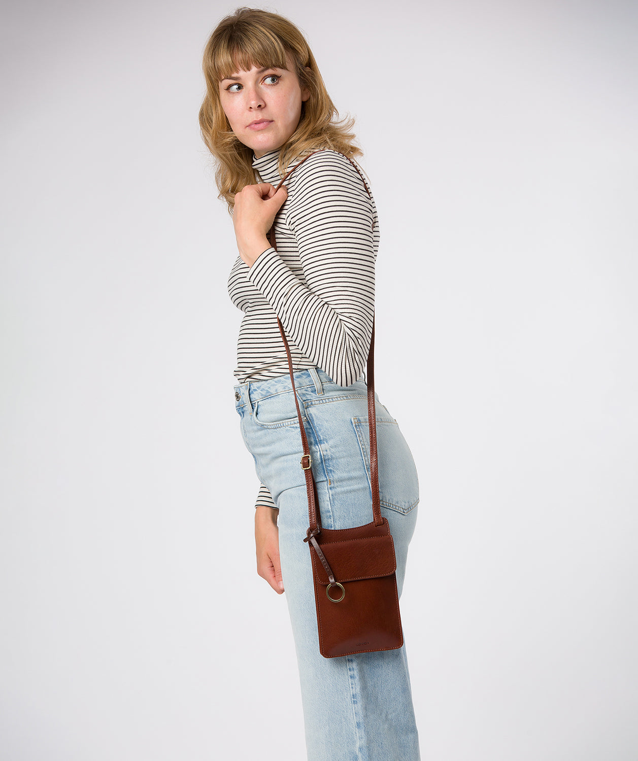 'Seraphina' Conker Brown Leather Cross Body Phone Bag