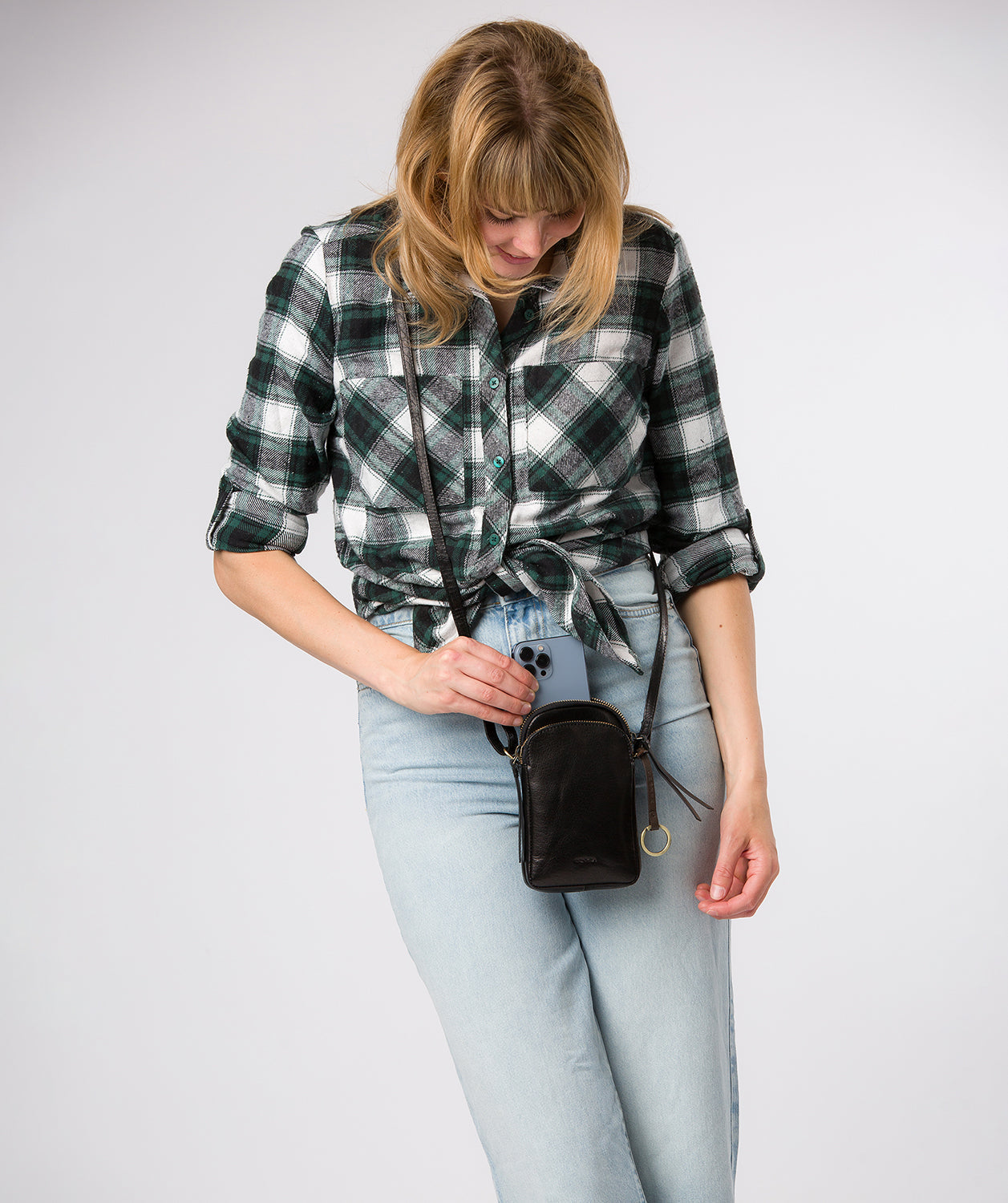 'Giselle' Black Leather Cross Body Phone Bag