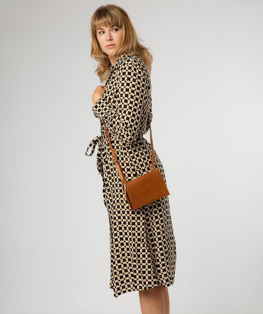 'Fleur' Conker Brown & Dark Tan Leather Cross Body Bag