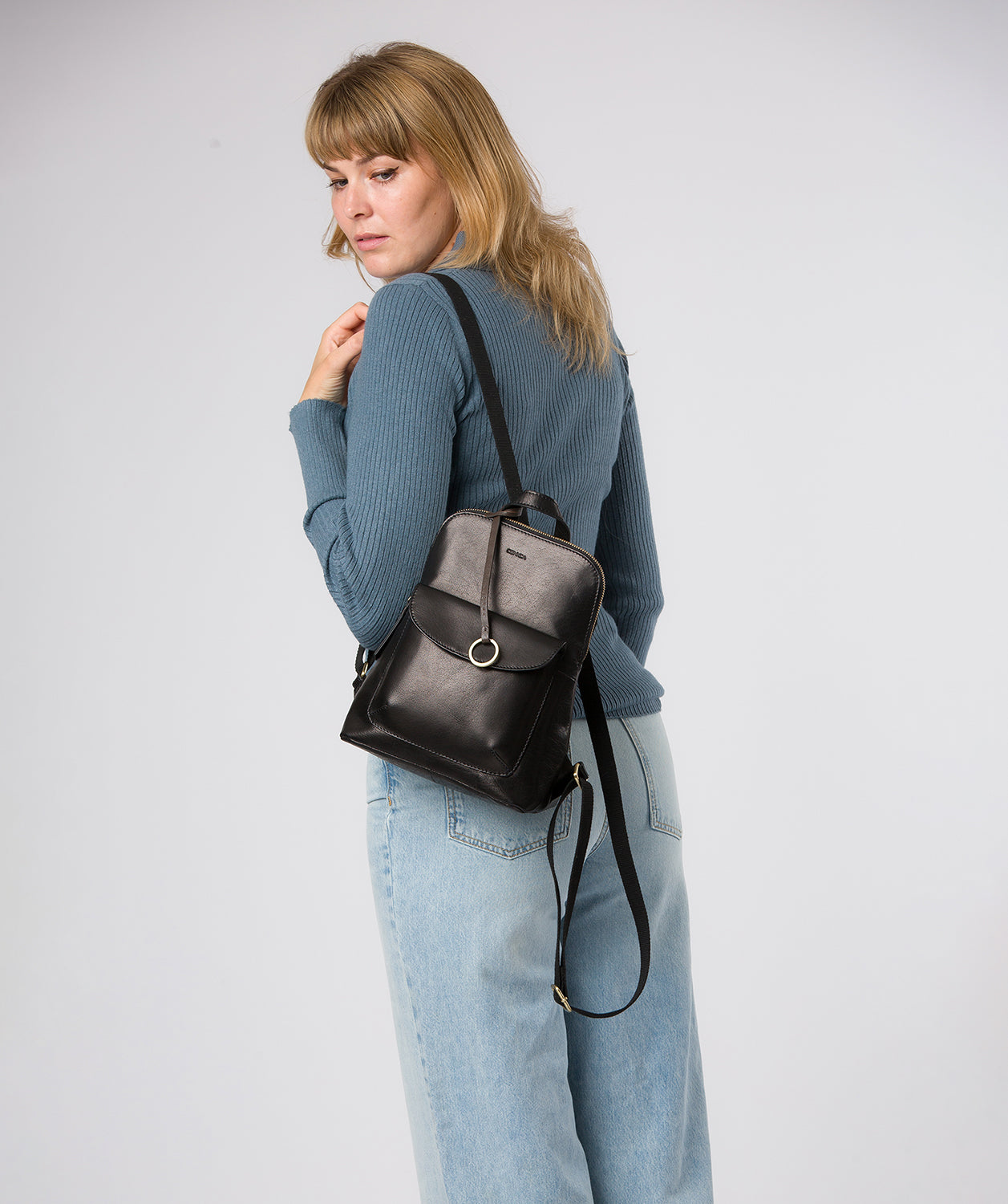 'Brielle' Black Leather Backpack